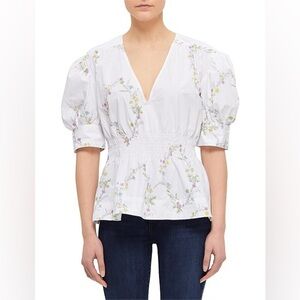 GANNI Oversized Cotton Poplin Short Sleeve Floral Top - Size 36/ Size 4-6